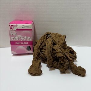 L'eggs Everyday Knee Highs Suntan Reinforced Toe One Size 7 Pair